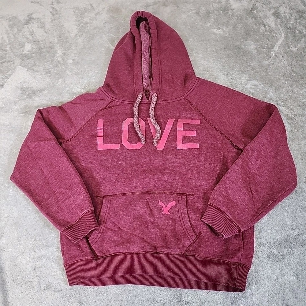 American Eagle Sweatshirt Womens Pink Hoodie "LOVE" Casual Activewear Casual‎
